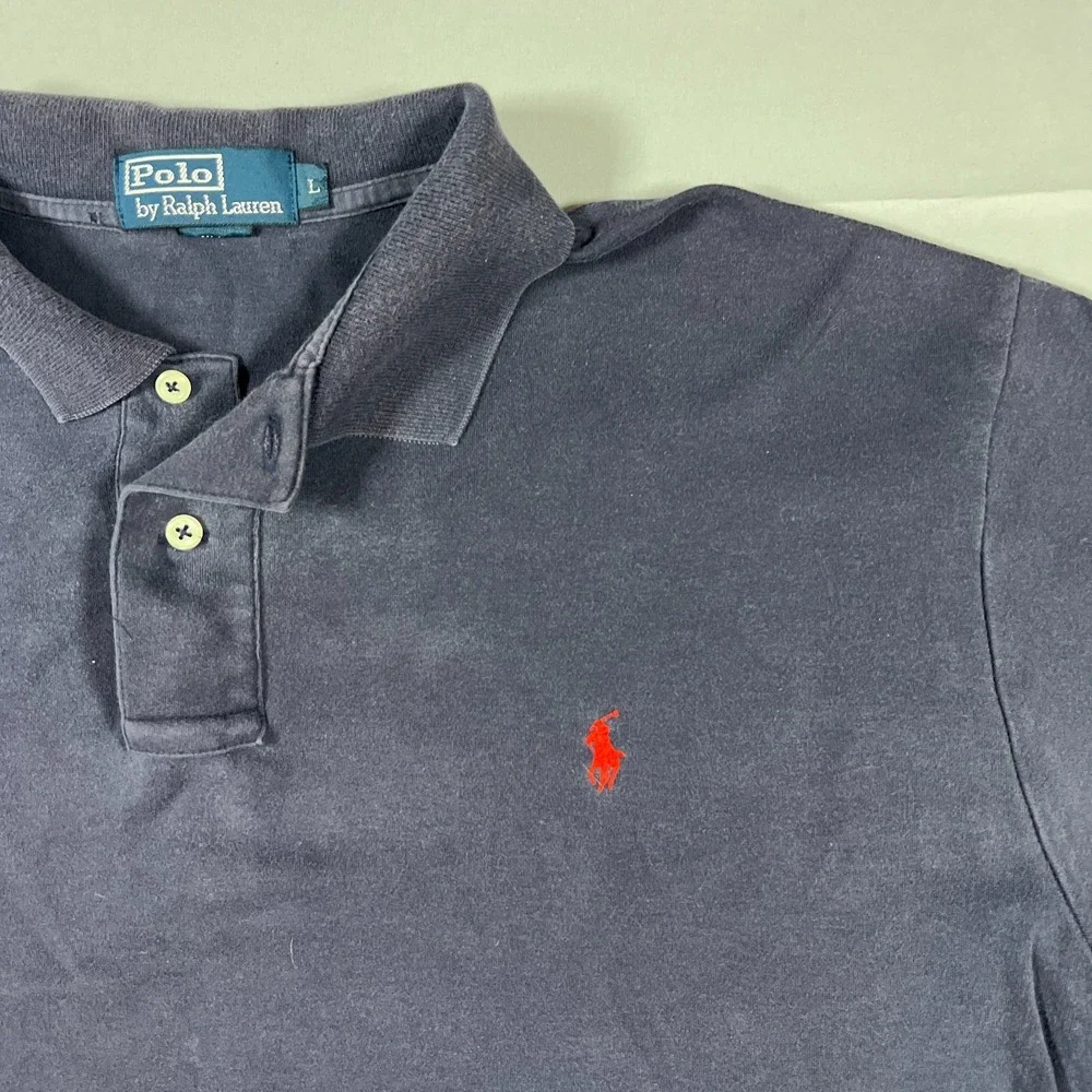 Polo Ralph Lauren Polo Shirt Men Large Navy Cotton Logo Embroidered High Low Hem